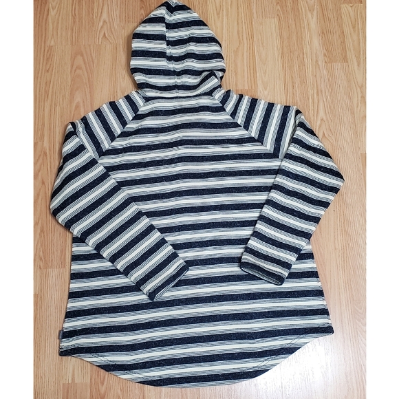 Eddie Bauer fleece striped half buttons pullover hooded sweater navy ivory 2Xl - Picture 7 of 11